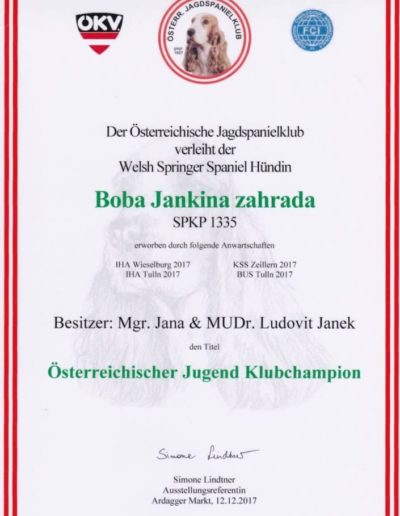 BOBA Jankina záhrada Rakúsky Junior šampión