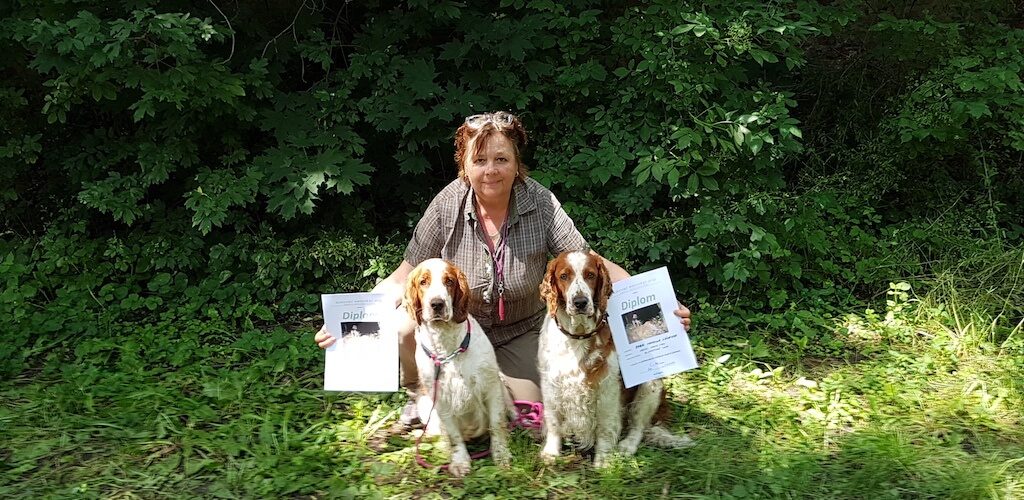 2.6.2018 Šaľa Hetmeň/SK Farbiarske skúšky malých plemien BOBA Jankina zahrada 106 bodov/I.cena ZARA Jankina zahrada 102 bodovI.cena